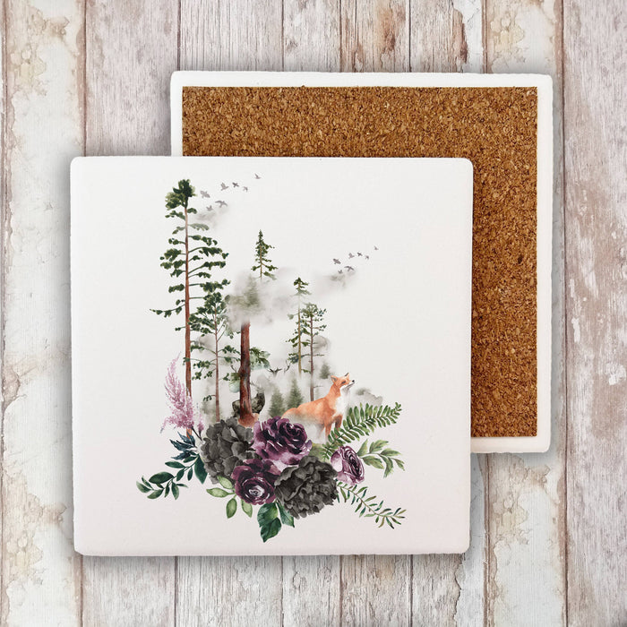 Fox Forest Trees Nature Stone Coaster