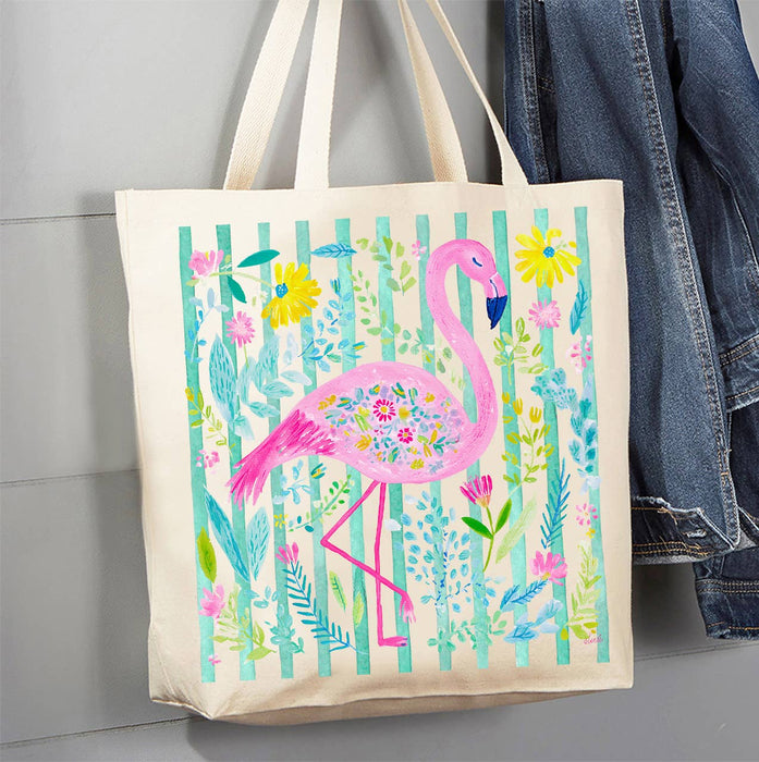 Tropical Pink Flamingo Canvas Tote Bag