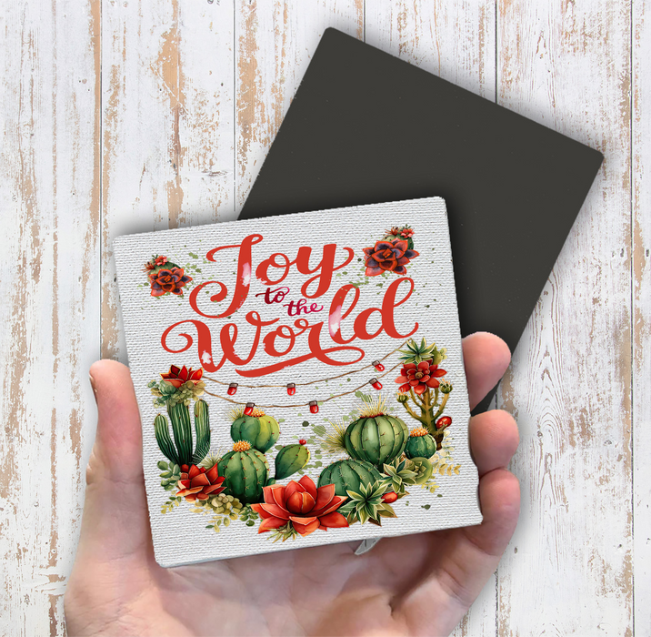 Christmas Joy to the World Cactus Magnet Fridge
