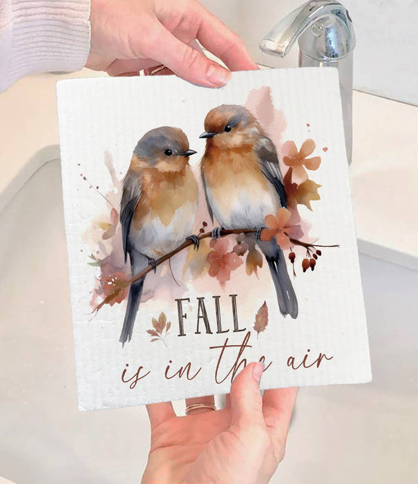 Autumn Fall is in the Air Birds Swedish Dishcloth