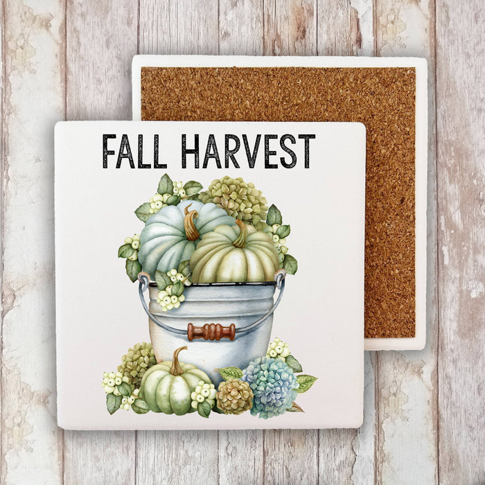 Fall Harvest Pumpkins Hydrangea Stone Coaster