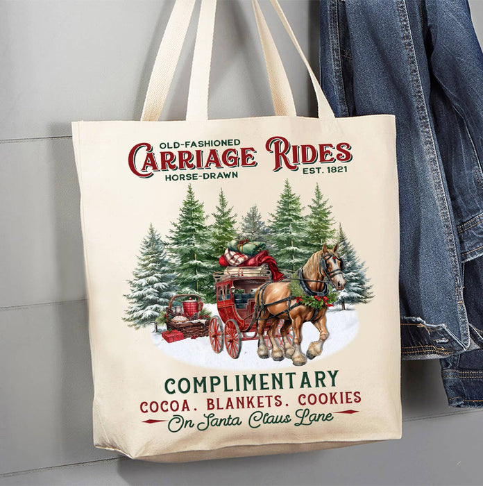 Christmas Carriage Rides Horses Canvas Tote Bag