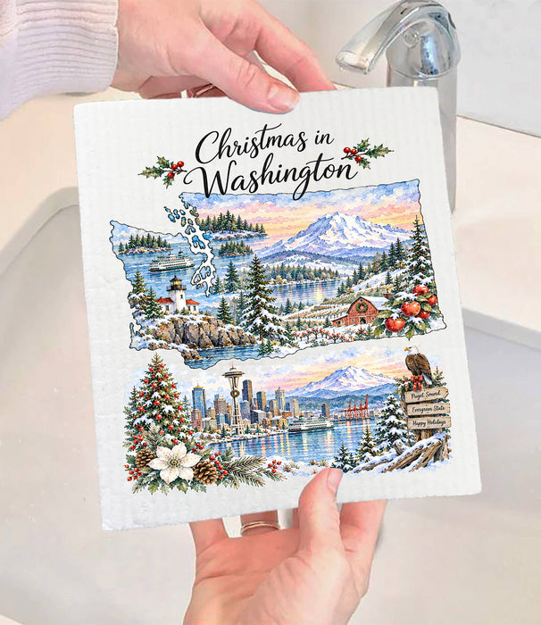 Christmas in Washington State Map Swedish Dishcloth