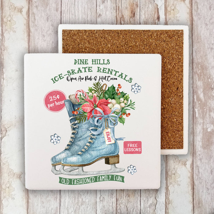 Christmas Ice Skates Rental Family Fun Stone Coaster