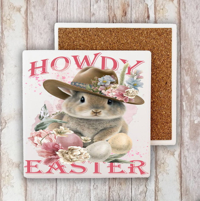 Howdy Easter Bunny Cowboy Hat Stone Coaster