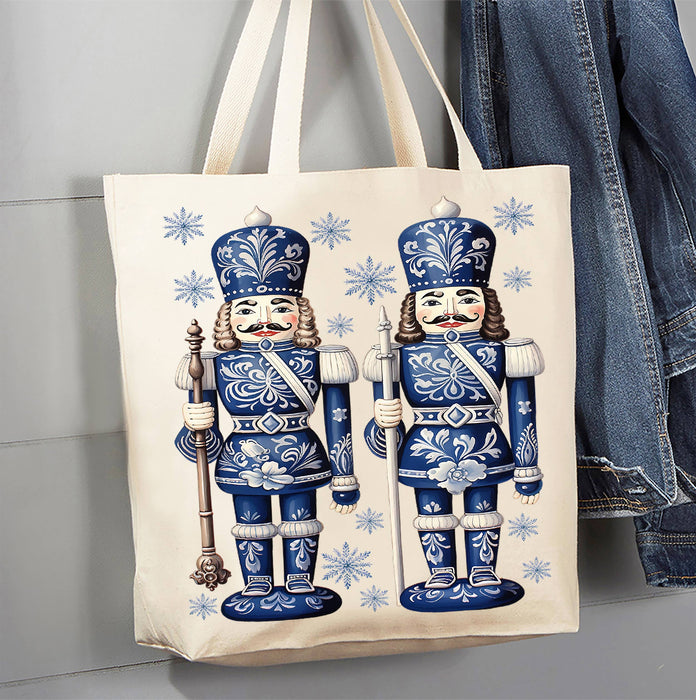 Christmas Nutcrackers Blue & White Canvas Tote Bag