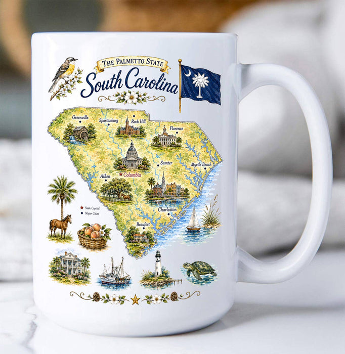 South Carolina State Map Landmark Coffee Mug