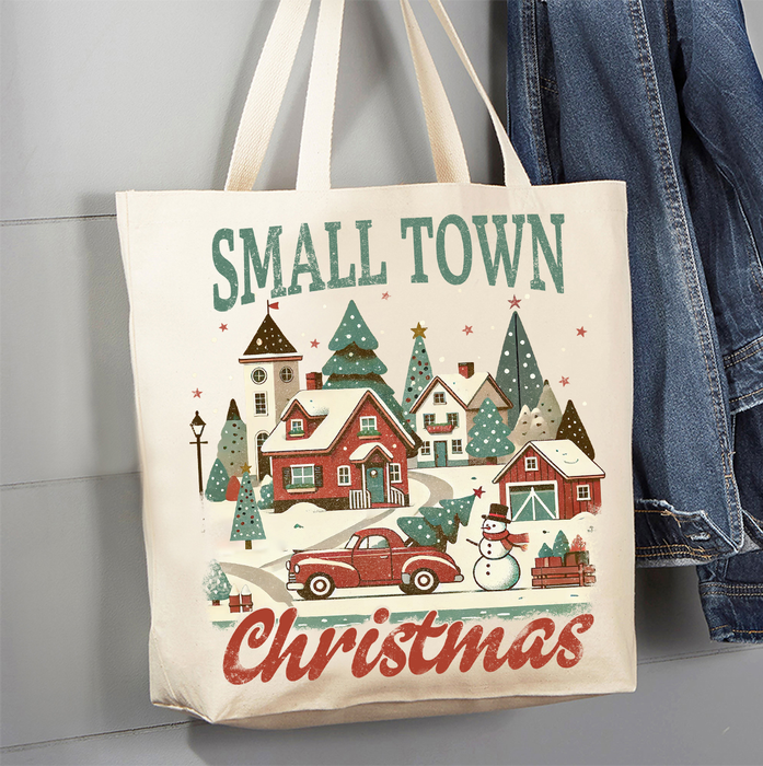 Small Town Christmas Village Canvas Tote Bag