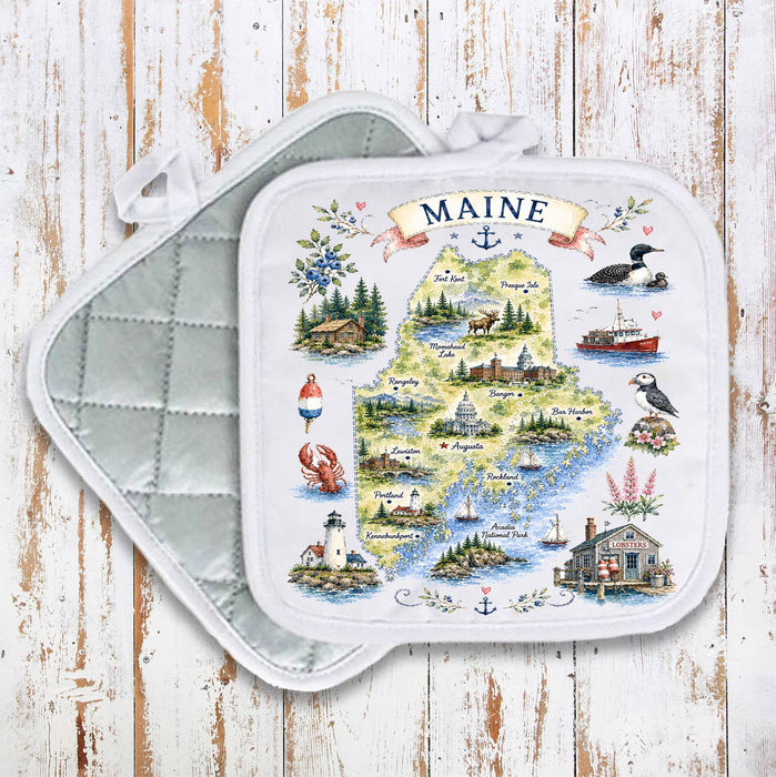 Maine State Map Landmark Pot Holder