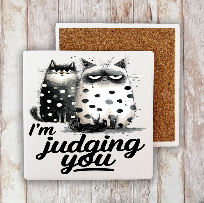 Cat I'm Judging You Stone Coaster