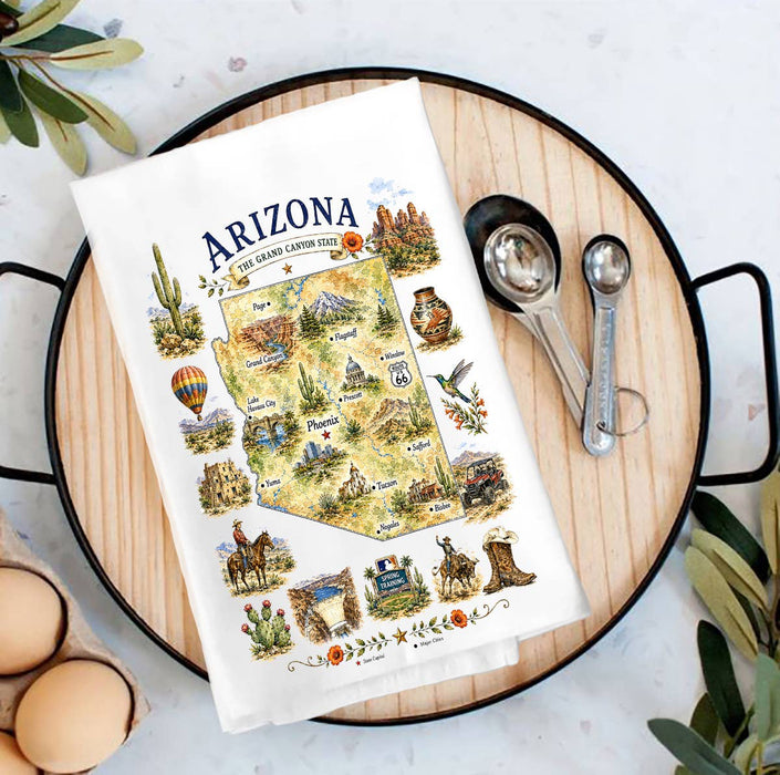 Arizona State Map Landmark Tea Towel