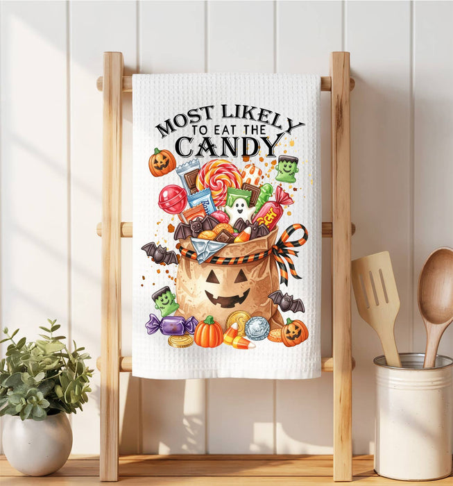 Halloween Most Likely to Eat The CandyWaffle Weave Towel