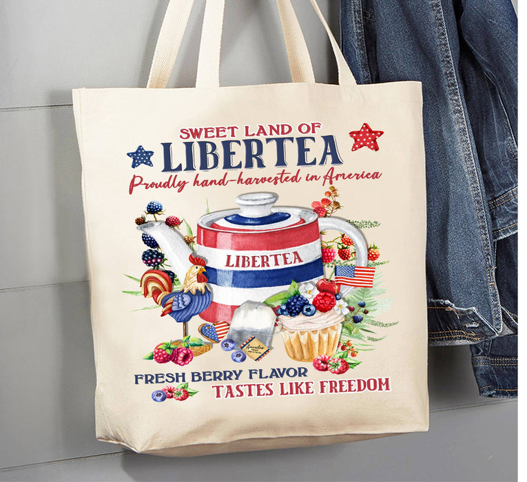 Farmhouse  4th of July Patriotic Liberty Tea Canvas Tote Bag
