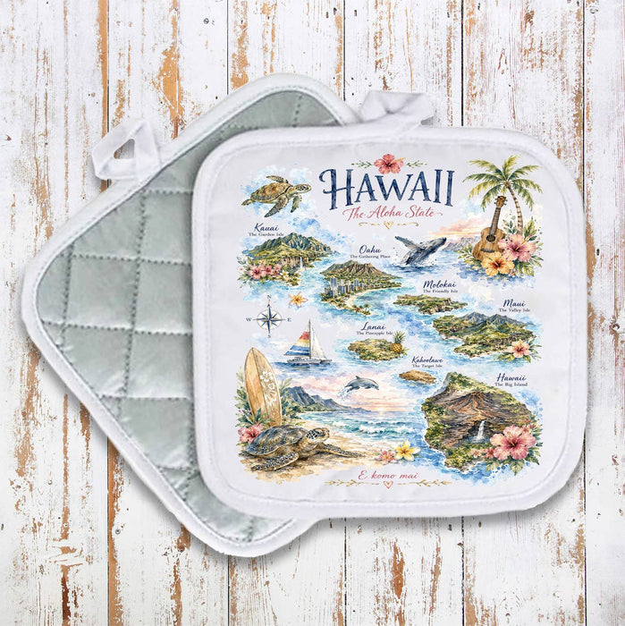 Hawaii State Map Landmark Pot Holder