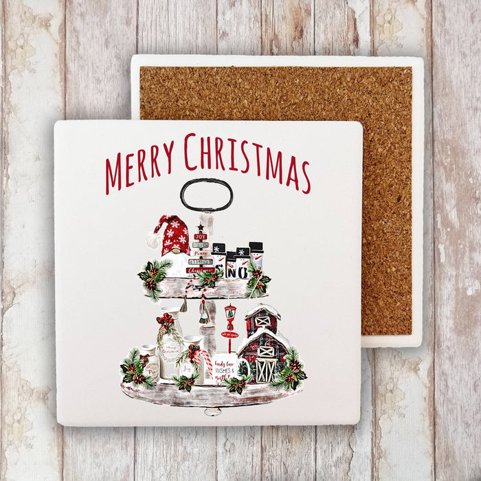 Merry Christmas 3 Tier Tray Farm Stone Coaster