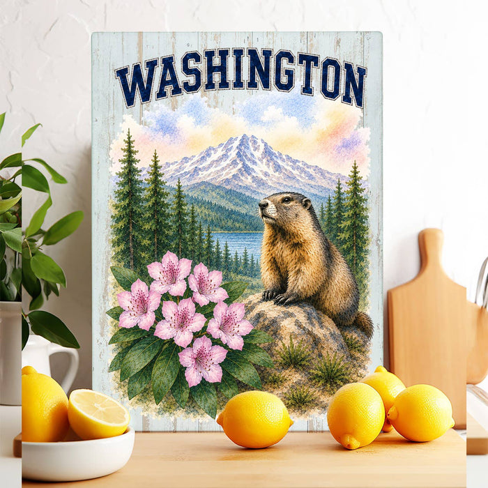 Washington State Bird and Animal Glass Cutting Board