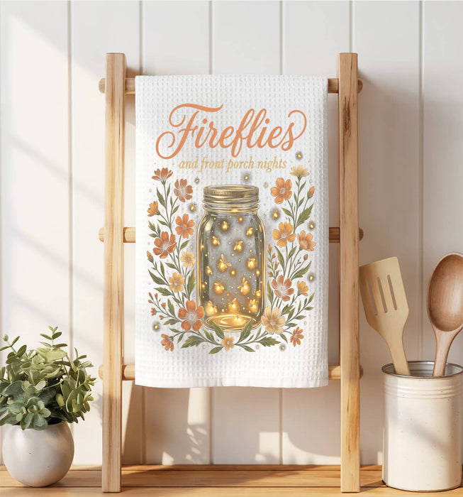 Fireflies Porch Summer Night Waffle Weave Towel