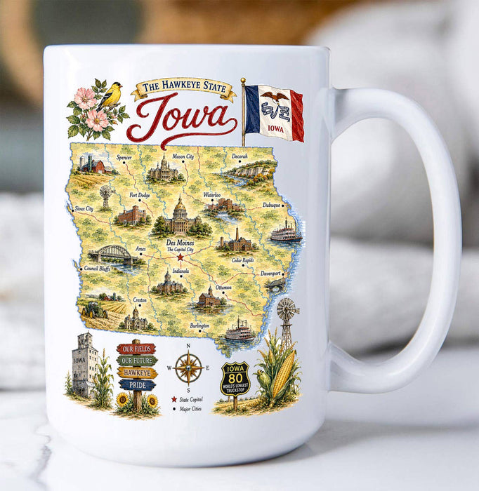Iowa State Map Landmark Coffee Mug