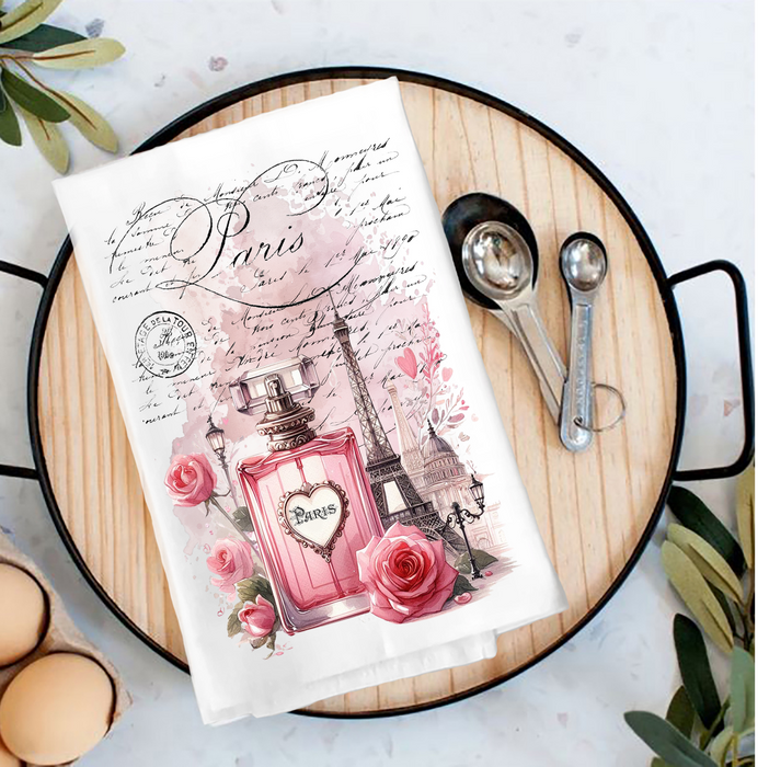 French Paris Perfume Roses Tea Towel
