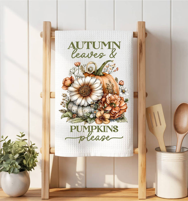 Autumn Leaves Pumpkins Please Waffle Weave Towel