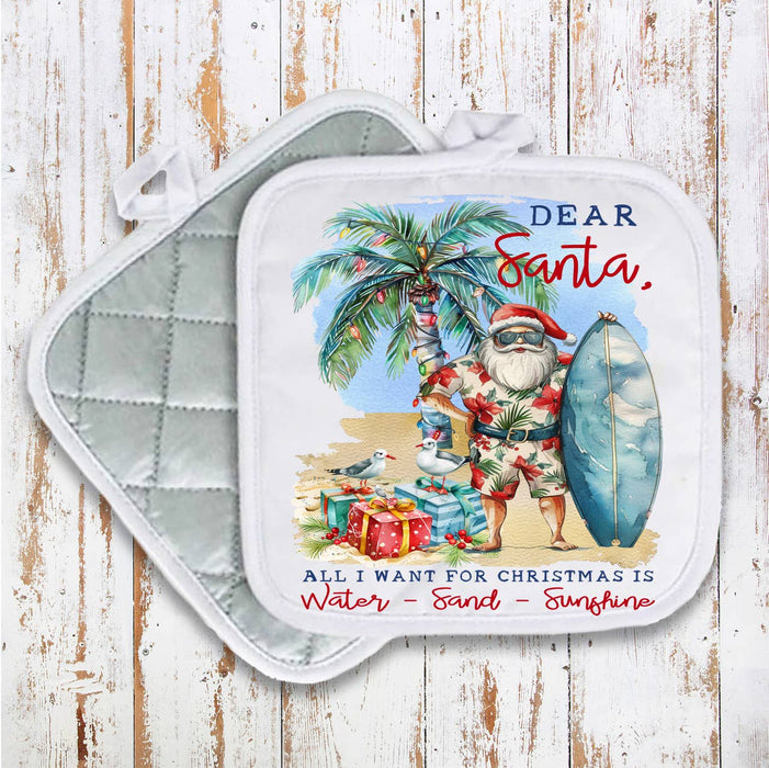 Coastal Dear Santa Christmas Beach Pot Holder Oven Mitt