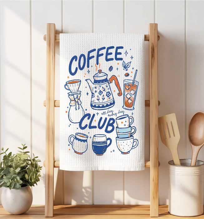 Retro Coffee Club All Day Waffle Weave Towel