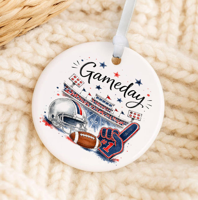 Gameday Football Navy Blue & Red Ornament