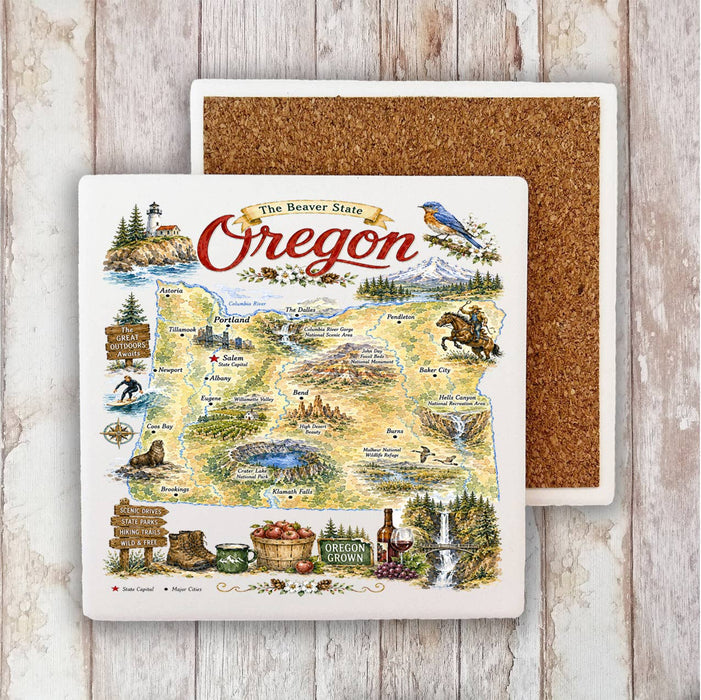 Oregon State Map Landmark Stone Coaster