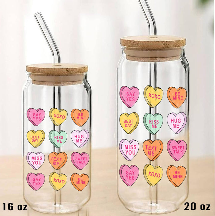 Candy Hearts Messages Valentine Can Glass