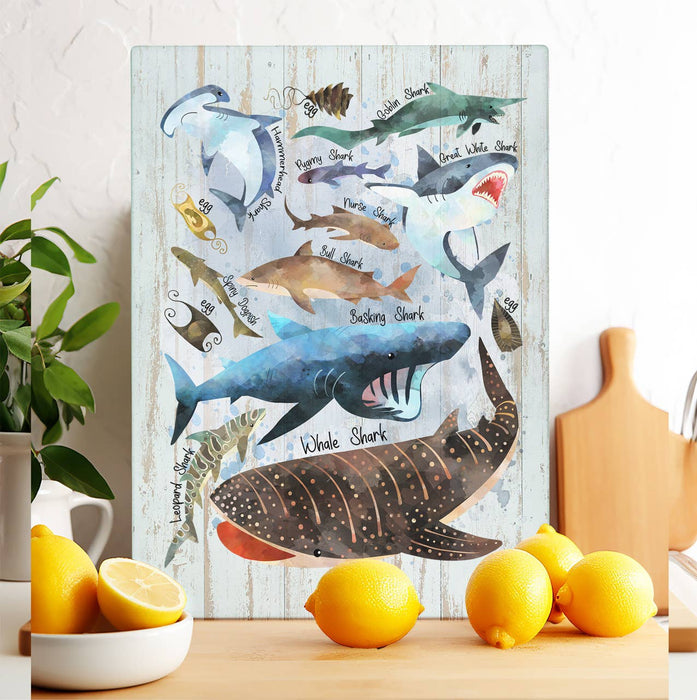 Sharks Variety Sea Ocean Coastal Glass Cutting Board Trivet