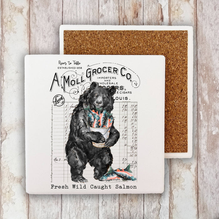 River to Table Bear and Salmon  Stone Coaster