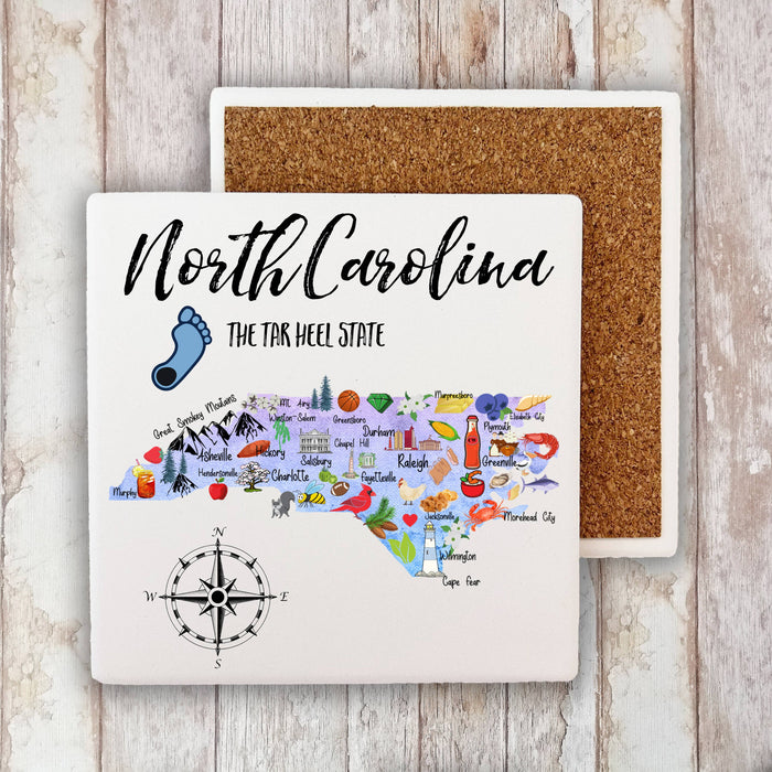 North Carolina State Map Souvenir Stone Coaster