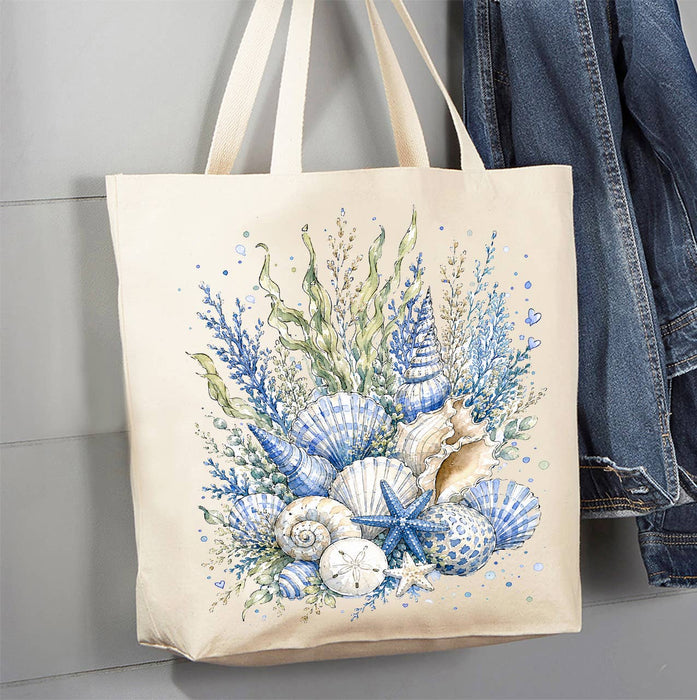 Coastal Blue Sea Shells Bouquet Canvas Tote Bag