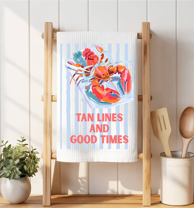 Lobster Tan Lines and Good Times Waffle Weave Towel