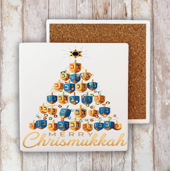 Merry Chrismukkah Dreidel Tree Stone Coaster