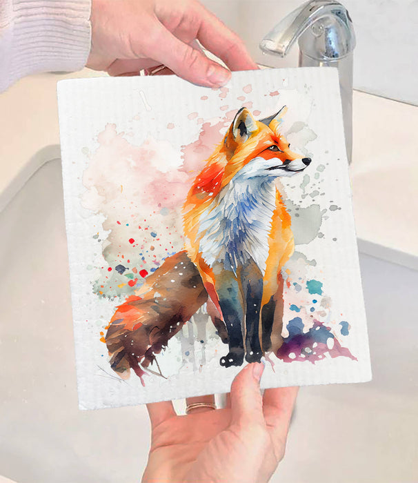 Fox Animal Watercolor Swedish Dishcloth