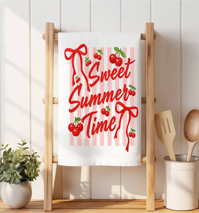 Sweet Summer Time Cherry Waffle Weave Towel