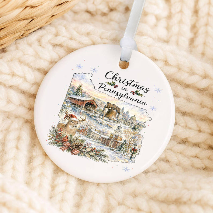 Christmas in Pennsylvania State Map Ornament