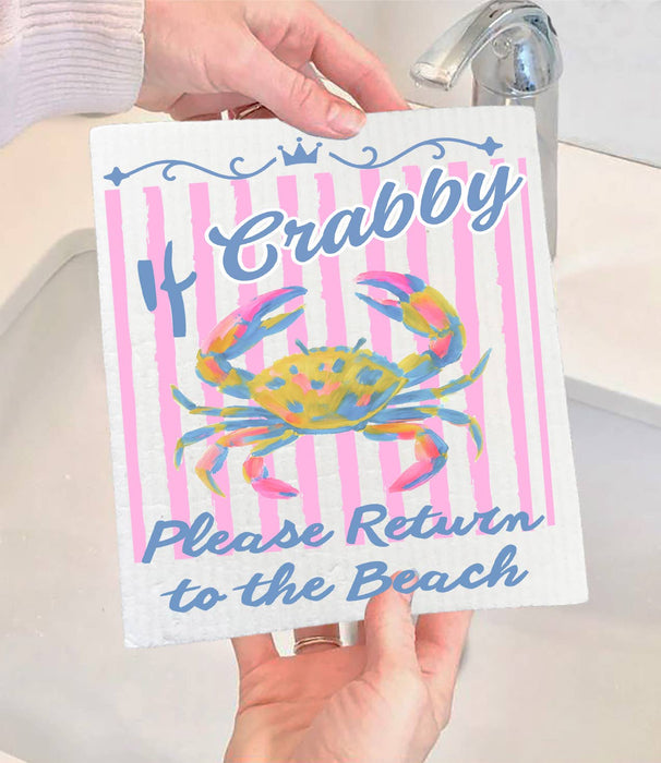 If Crabby return to the Beach Swedish Dishcloth