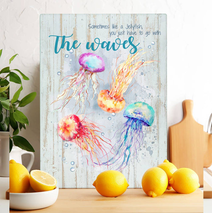 Jellyfish Go with the Waves Ocean Glass Cutting Board Trivet