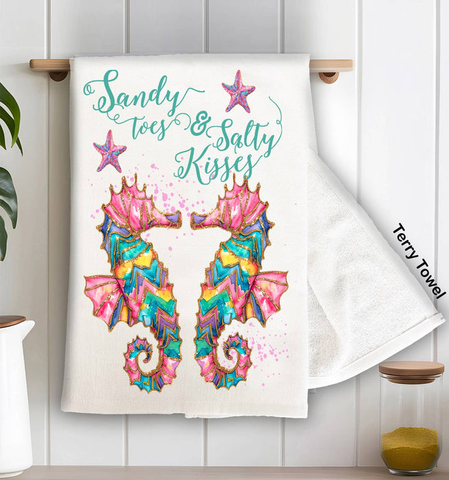 Seahorses Sandy Toes Salty Kisses Kitchen Terry Towel