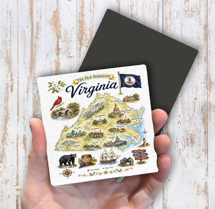 Virginia State Map Landmark Magnet Fridge