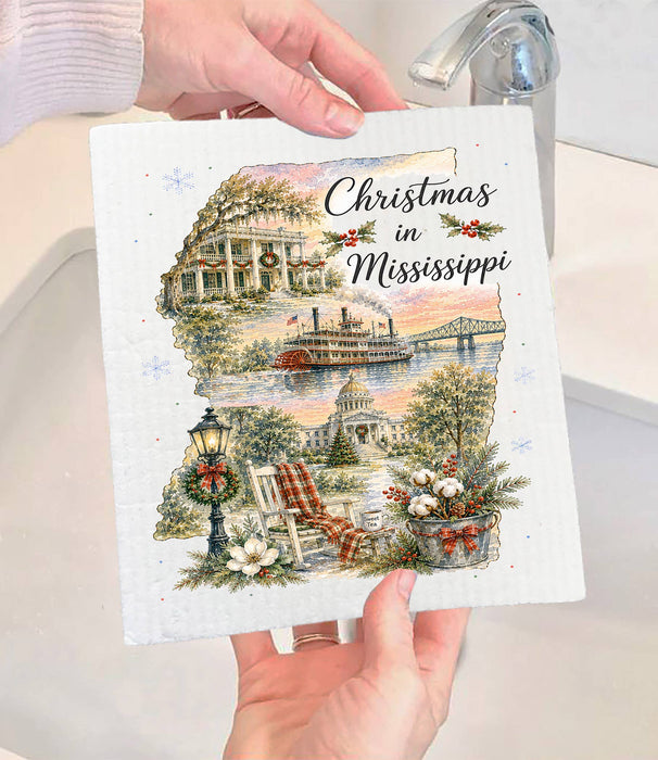 Christmas in Mississippi State Map Swedish Dishcloth