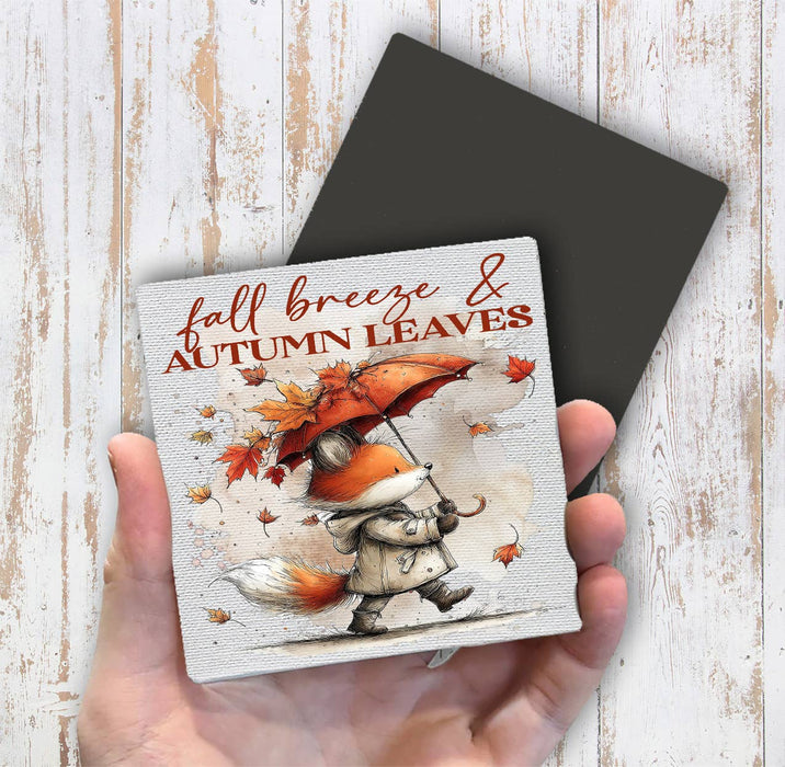 Fall Breeze Autumn Leaves Fox  Magnet Fridge
