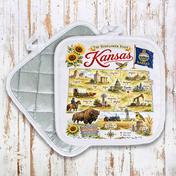 Kansas State Map Landmark Pot Holder