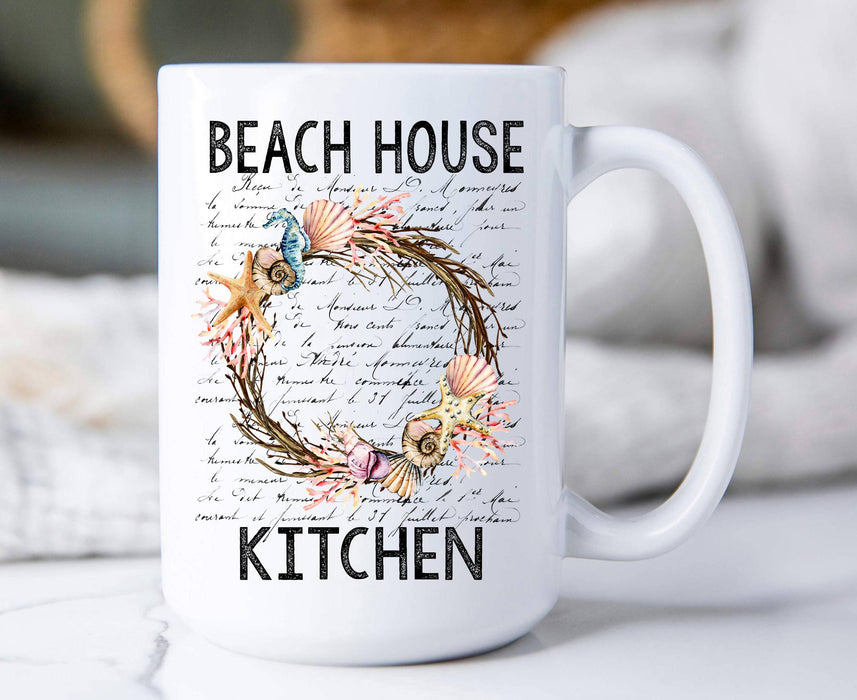 Beach House Sea Shell Wreath Ocean Coffee Mug