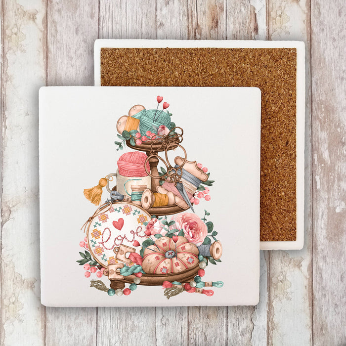 Love Knitting 3 Tier Tray Cotton Stone Coaster