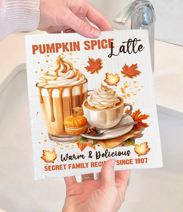 Autumn Fall Pumpkins Spice Latte Swedish Dishcloth