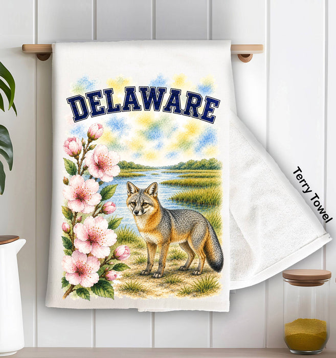 Delaware State Bird and Animal Kitchen Terry Towel