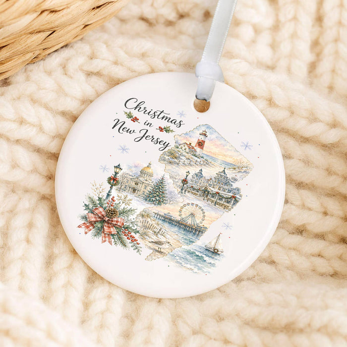 Christmas in New Jersey State Map Ornament